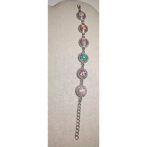 NWOT Interchangeable Snap Jewelry Charms Bracelet Silvertone W/ 6 Floral  Snaps